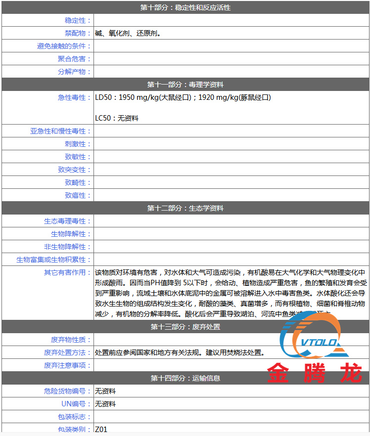 乙醇酸安全技術說明書