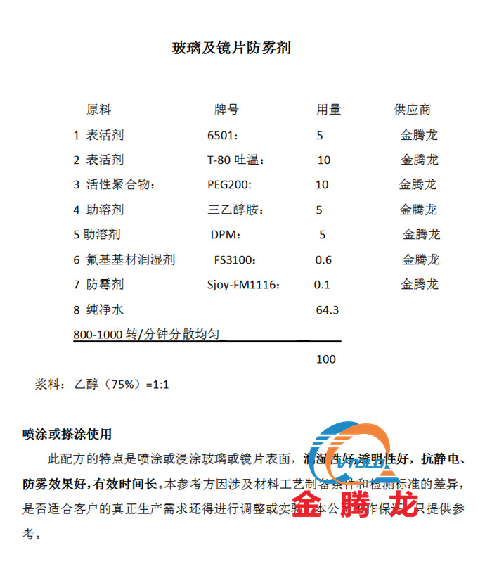 玻璃及鏡片防霧劑