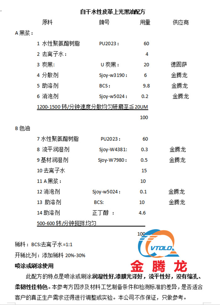 自干水性皮革上光黑油配方